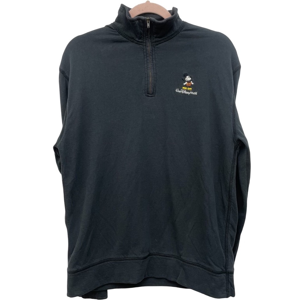 Disney Parks Mickey Mouse Quarter Zip Pullover Sweatshirt Womens Small Black
